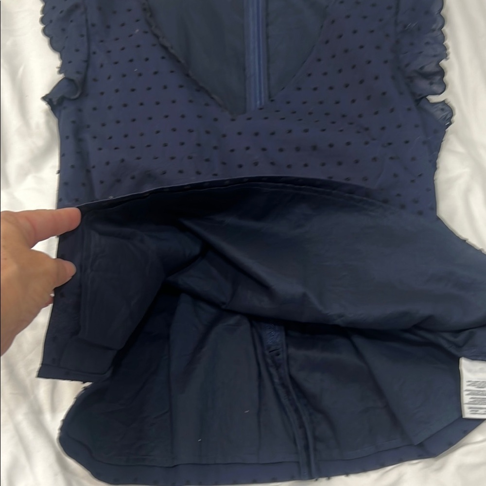 J. Crew Navy Blue Swiss dot blouse back zip flutter cap sleeve size 2 (3x $15) - Picture 9 of 15
